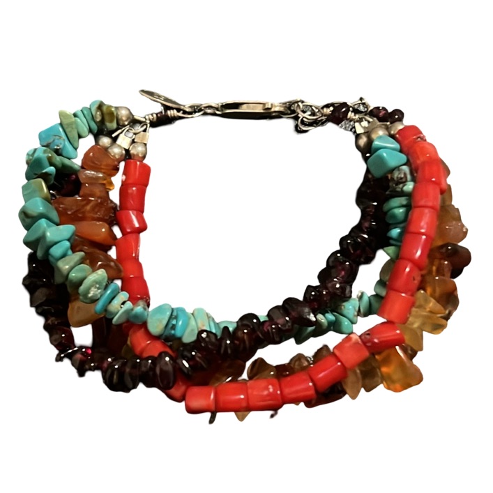 Sterling Silver &!Mixed Gemstones Multi-Strand Beaded Bracelet Bracelet